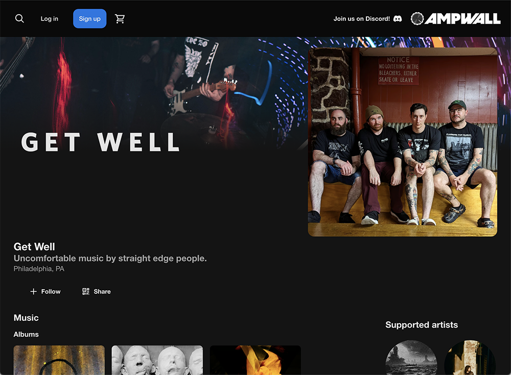 a screenshot of the band Get Well's artist page on Ampwall